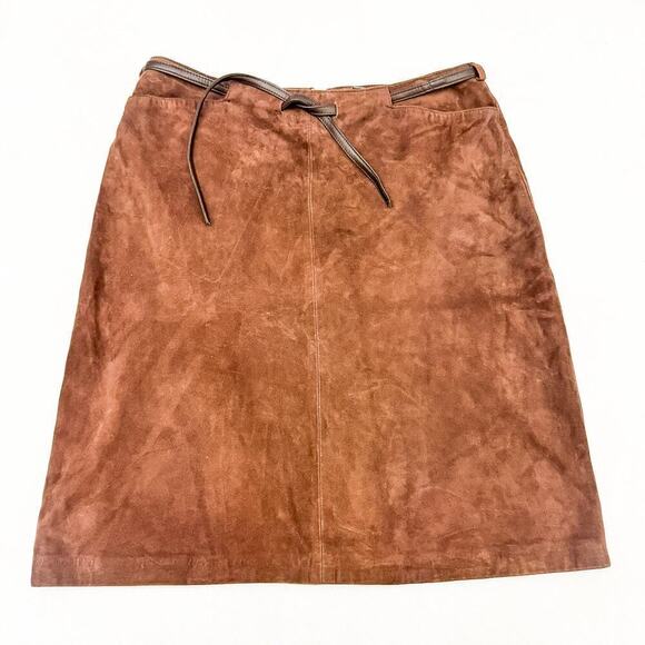 INC Suede Belted Leather Chocolate Brown Pencil Skirt Size 8 - Picture 1 of 7